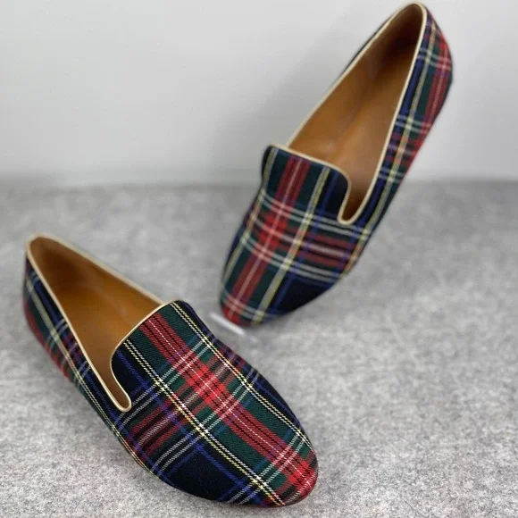 J‎ Crew Factory Plaid Flats Womens 7 Preppy Academic Tartan Slip On Shoes - Picture 13 of 15